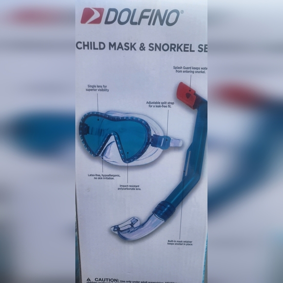 Dolfino Child Mask & Snorkel Set - 3+. Hypoallergenic. Splash Guard On Snorkel - Picture 3 of 4